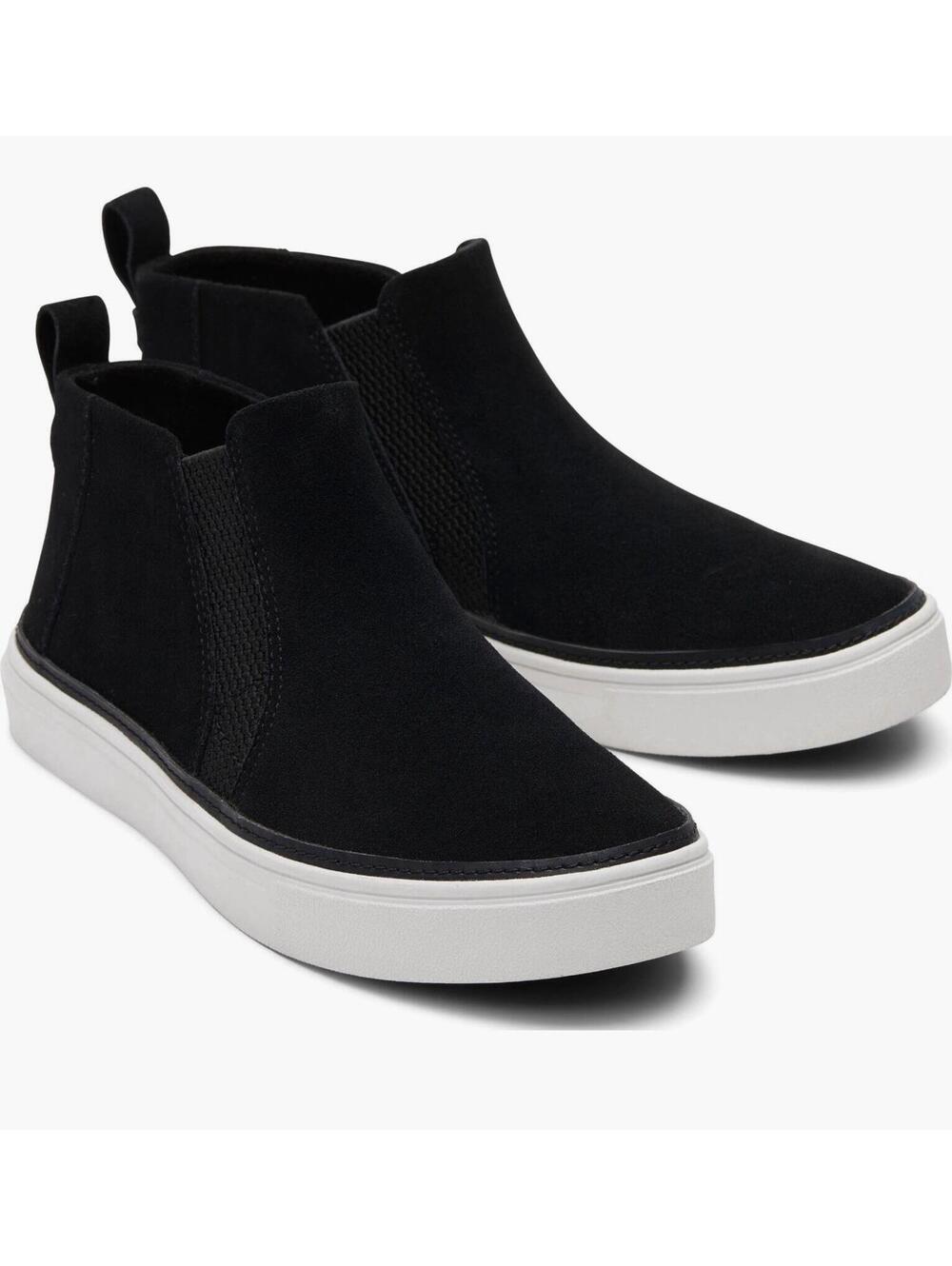 EUC TOMS Bryce Women's Sz 10 Bootie Black Suede + White Sole Slip On Sneaker